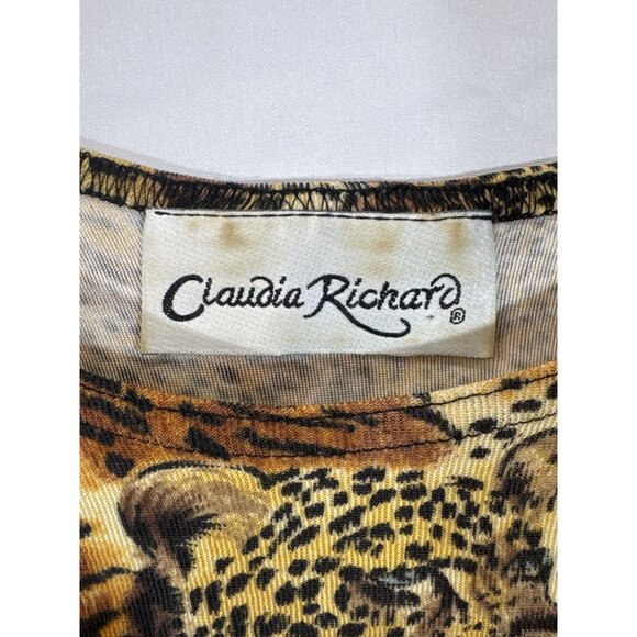 Claudia Richard Womens Animal Print Short Sleeve Top - Wild Cats Design - Picture 2 of 9